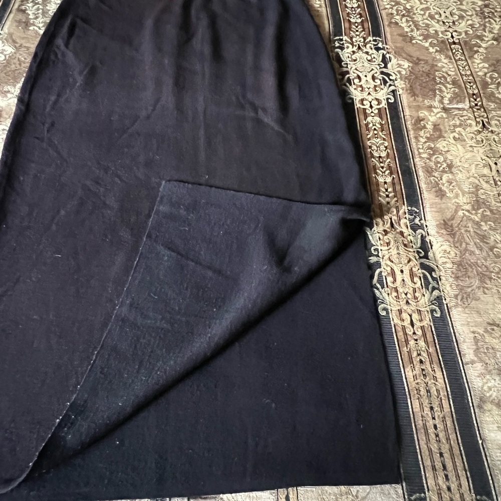 Vintage Long Knit Skirt M Black Hong Kong High Slit At Leg